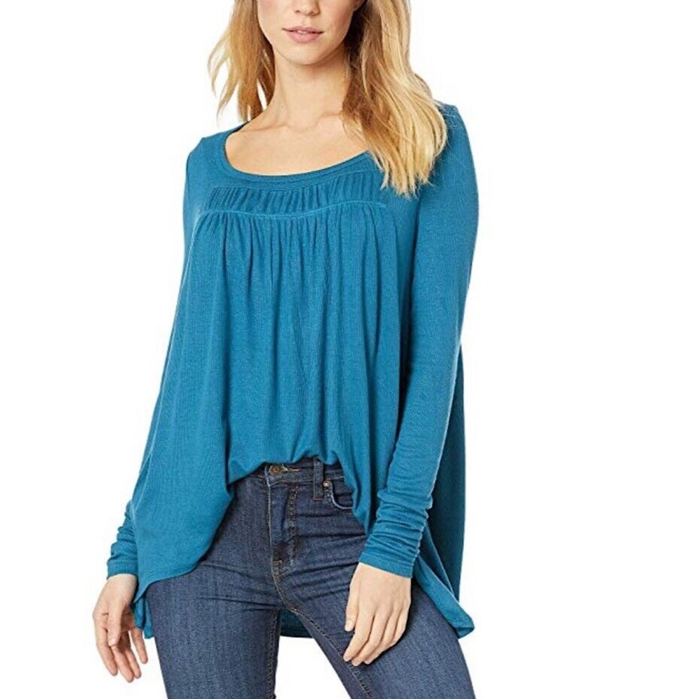 Free People Love Valley Swing Pleated Scoopneck Long Sleeve aquatic Size XS